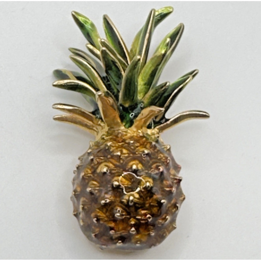 Vintage MFA Museum of Fine Arts Brooch Pineapple Brown & Green Enamel Gold Tone